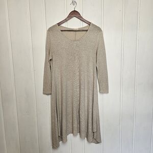 Altar'd State Beige Long Sleeve Scoop Neck Knee Length Sweater Dress